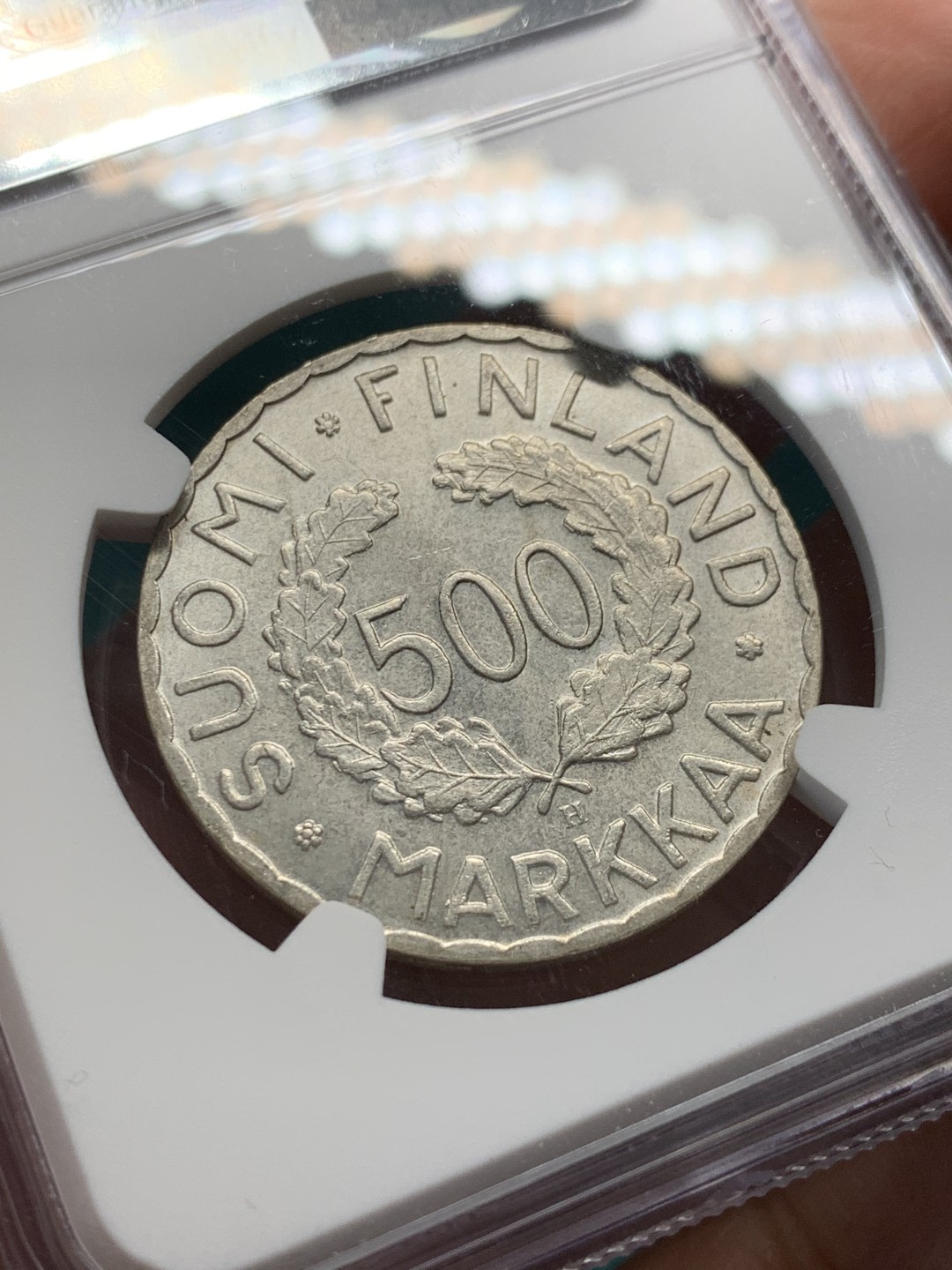 《竞宝斋》第148场-周日，周一 2场 (全场包邮) NGC-MS62 芬兰1952年 五环500马克大银币 顶级好品