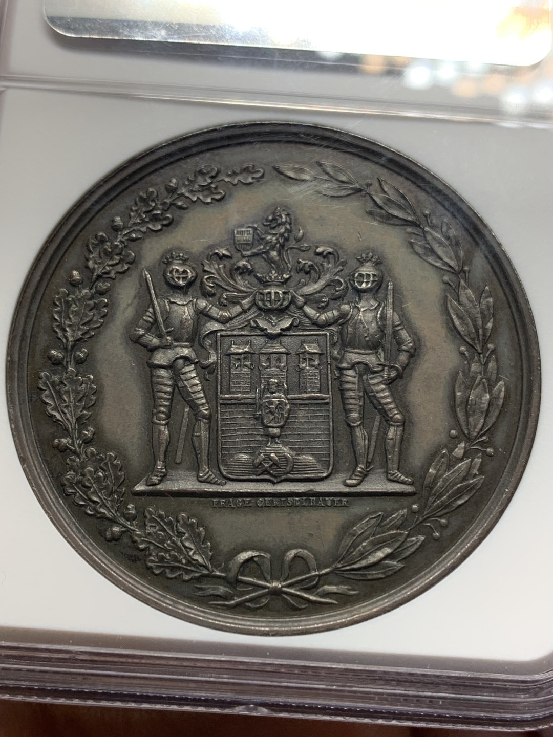 《竞宝斋》第148场-周日，周一 2场 (全场包邮) NGC-MS62 奥地利 1884 波西米亚展 纪念铜章 少见品种 细节极其丰富