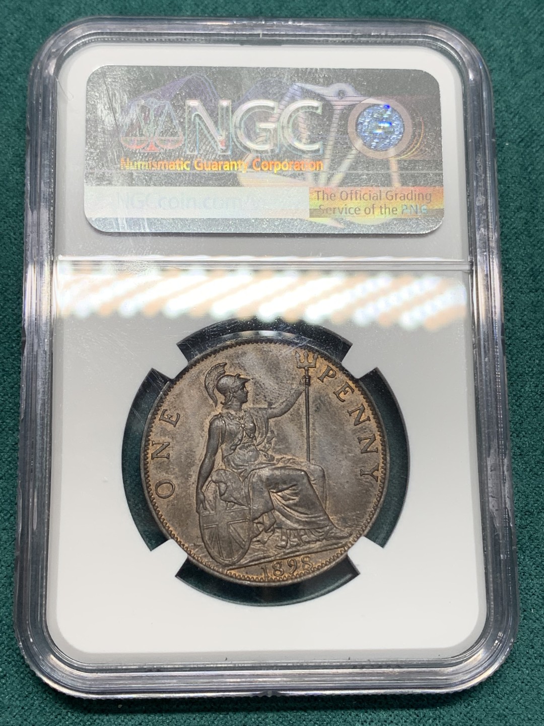 《竞宝斋》第148场-周日，周一 2场 (全场包邮) NGC MS62 英国 1898年1便士维多利亚披纱版 还有铜光