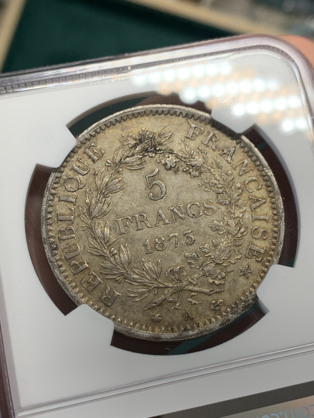 《竞宝斋》第148场-周日，周一 2场 (全场包邮) NGC-AU55 法国1873年 大力神5法郎银币 原味老包浆