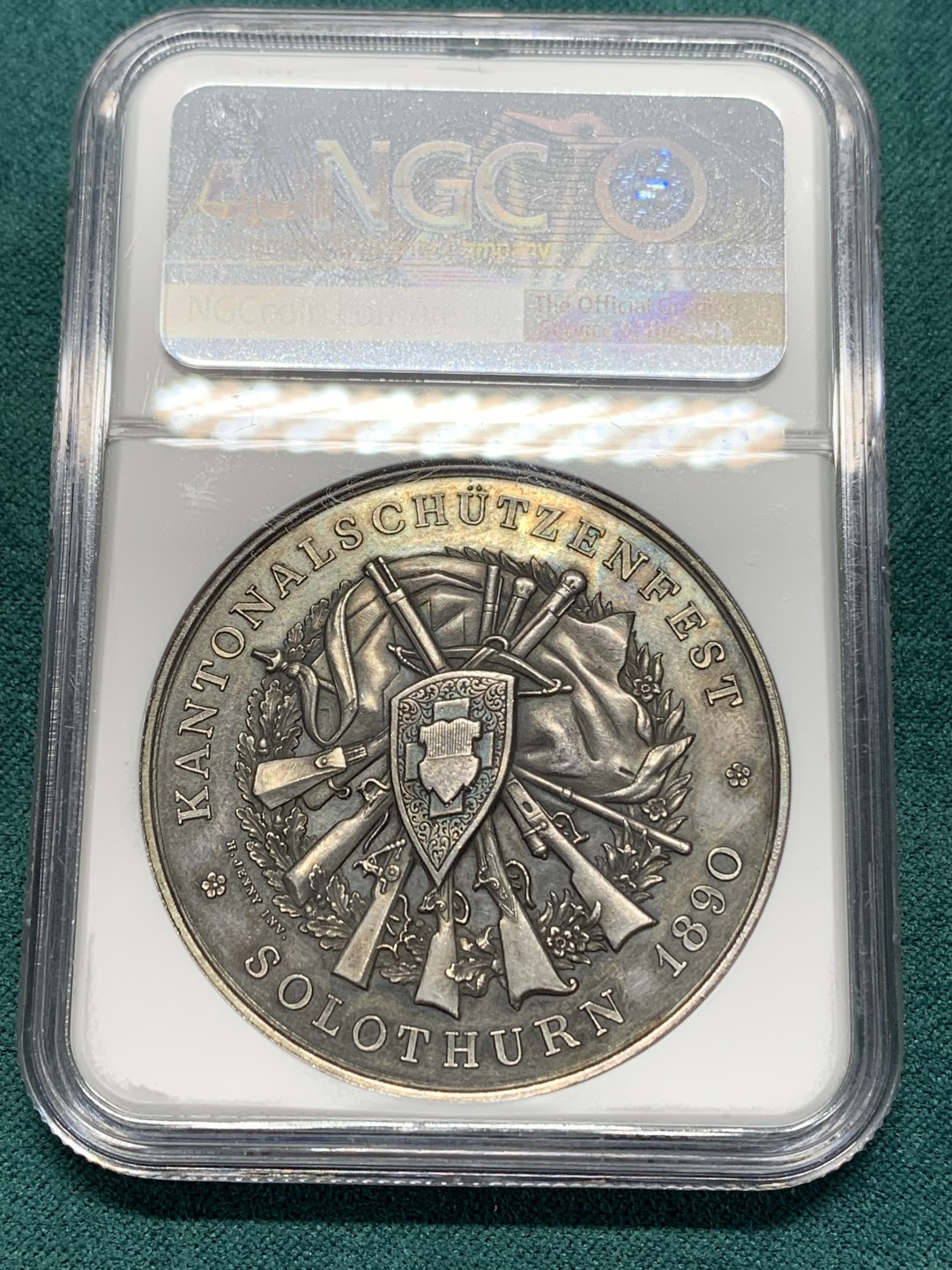 《竞宝斋》第148场-周日，周一 2场 (全场包邮) NGC-MS61 瑞士 1890年 索伦图恩 射击节 银章 少见品种 高浮雕漂亮