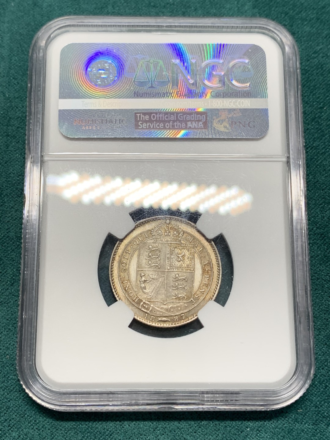 《竞宝斋》第148场-周日，周一 2场 (全场包邮) NGC-MS62 英国 1887年 维多利亚高冠1先令银币 包浆美丽