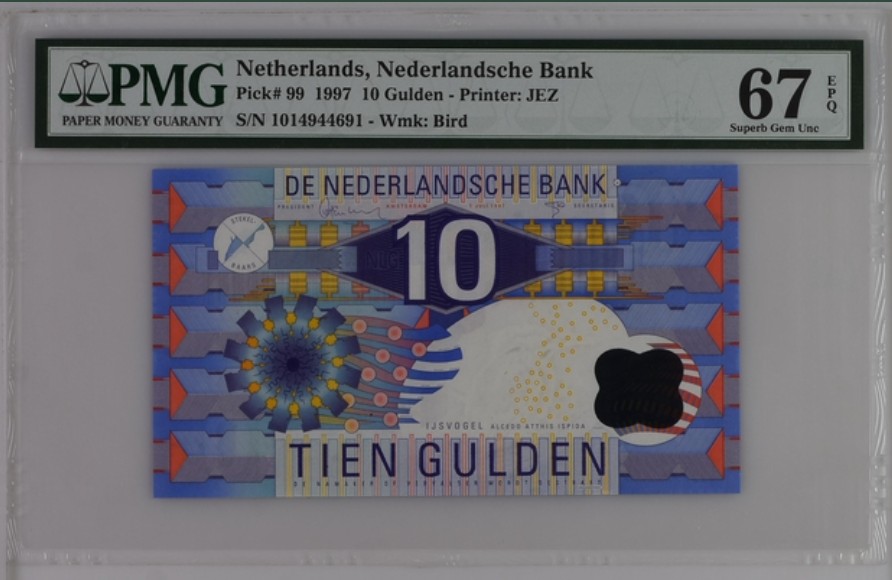 收藏联盟Quantum Auction 第245期拍卖  荷兰1997年10盾 PMG67