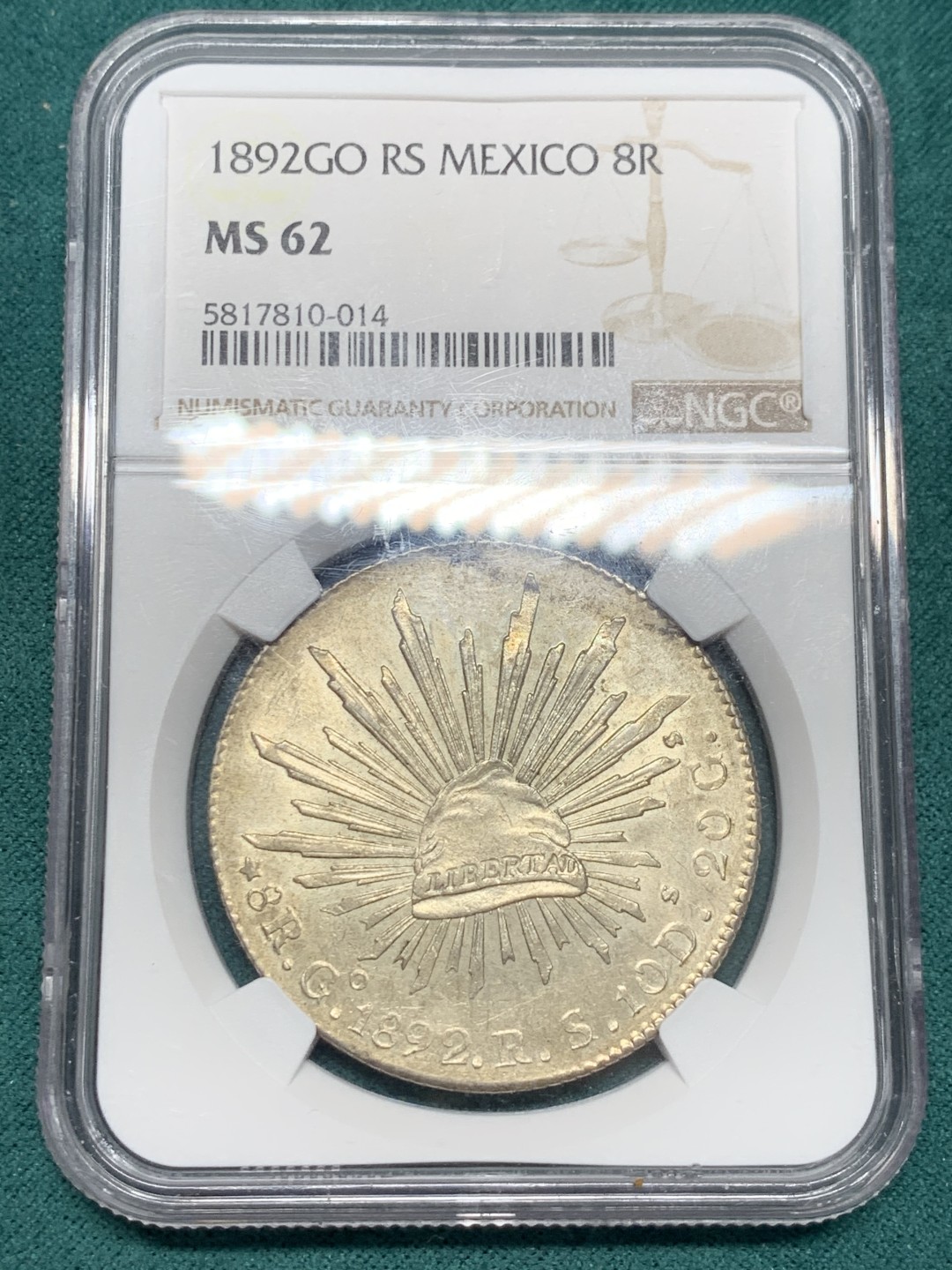 《竞宝斋》第148场-周日，周一 2场 (全场包邮) NGC MS62 墨西哥 1892年 GO RS版 花边鹰洋 光度好 羽毛也亮