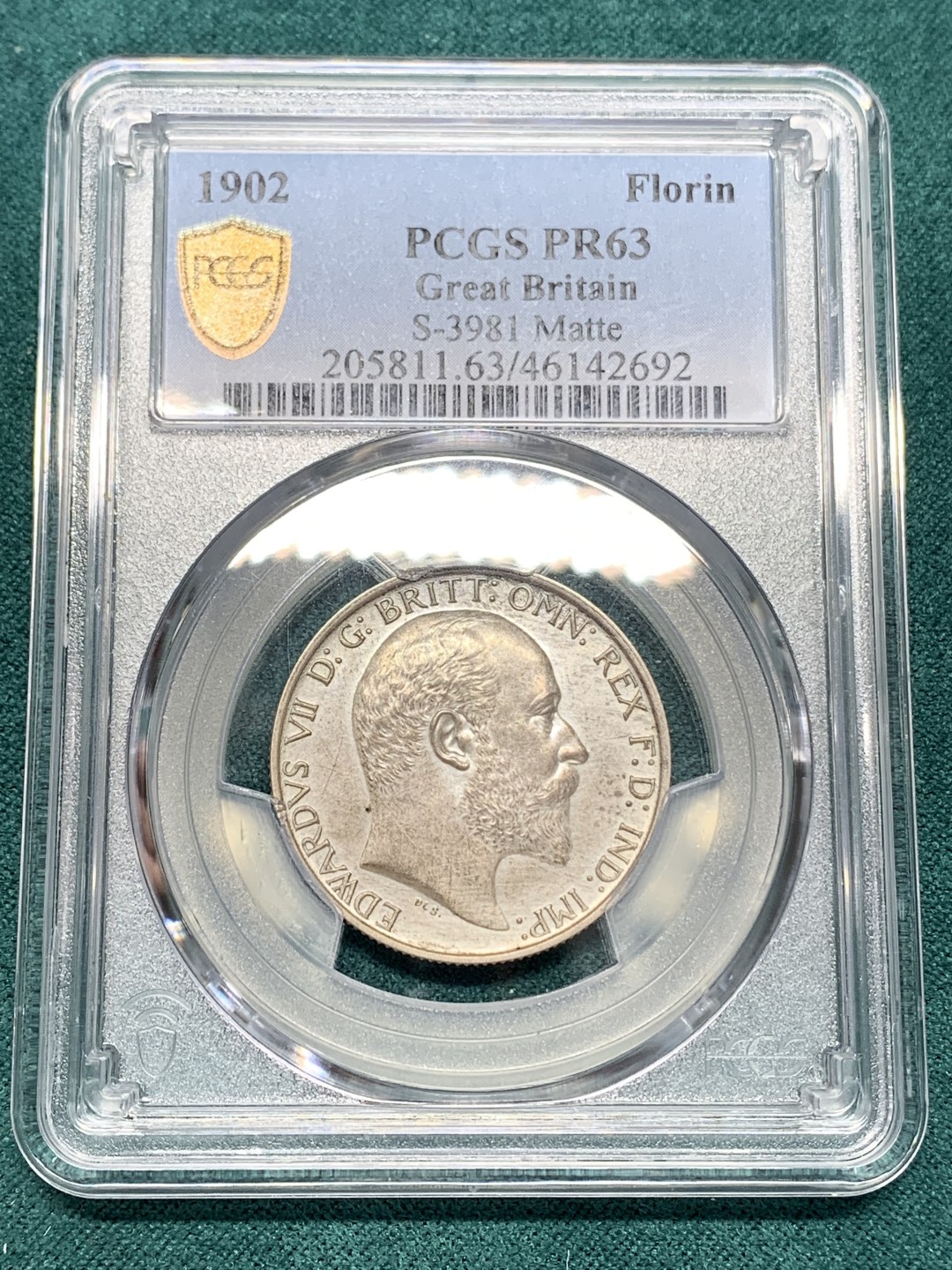 《竞宝斋》第148场-周日，周一 2场 (全场包邮) PCGS PR63 英国 1902年爱德华七世 海神 精制版 弗洛林银币（2先令）状态温润 难得