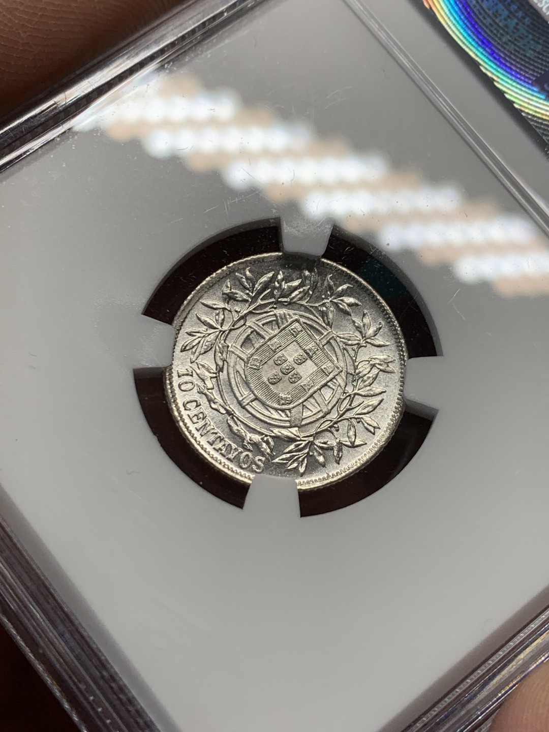 《竞宝斋》第148场-周日，周一 2场 (全场包邮) NGC-MS64 1915年 葡萄牙共和国女神10分银币，顶级状态，底板镜面感十足，银光闪闪。凑套上品之选