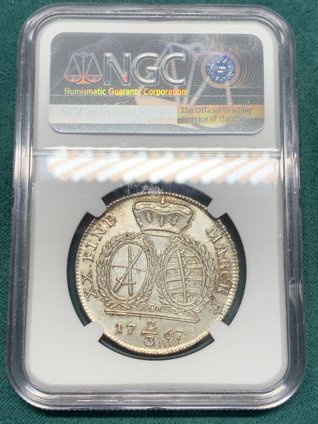 《竞宝斋》第148场-周日，周一 2场 (全场包邮) NGC AU 德国1767年 萨克森 2/3泰勒 银币弗里德里希奥古斯特三世少见 年轻头像