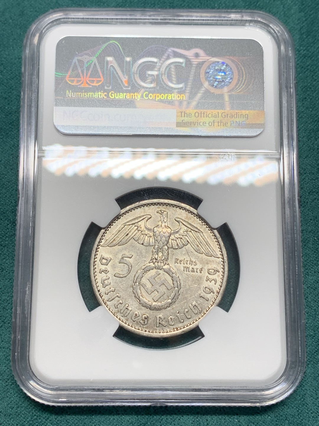 《竞宝斋》第148场-周日，周一 2场 (全场包邮) NGC-AUD 1939A德国兴登堡带字5马克银币