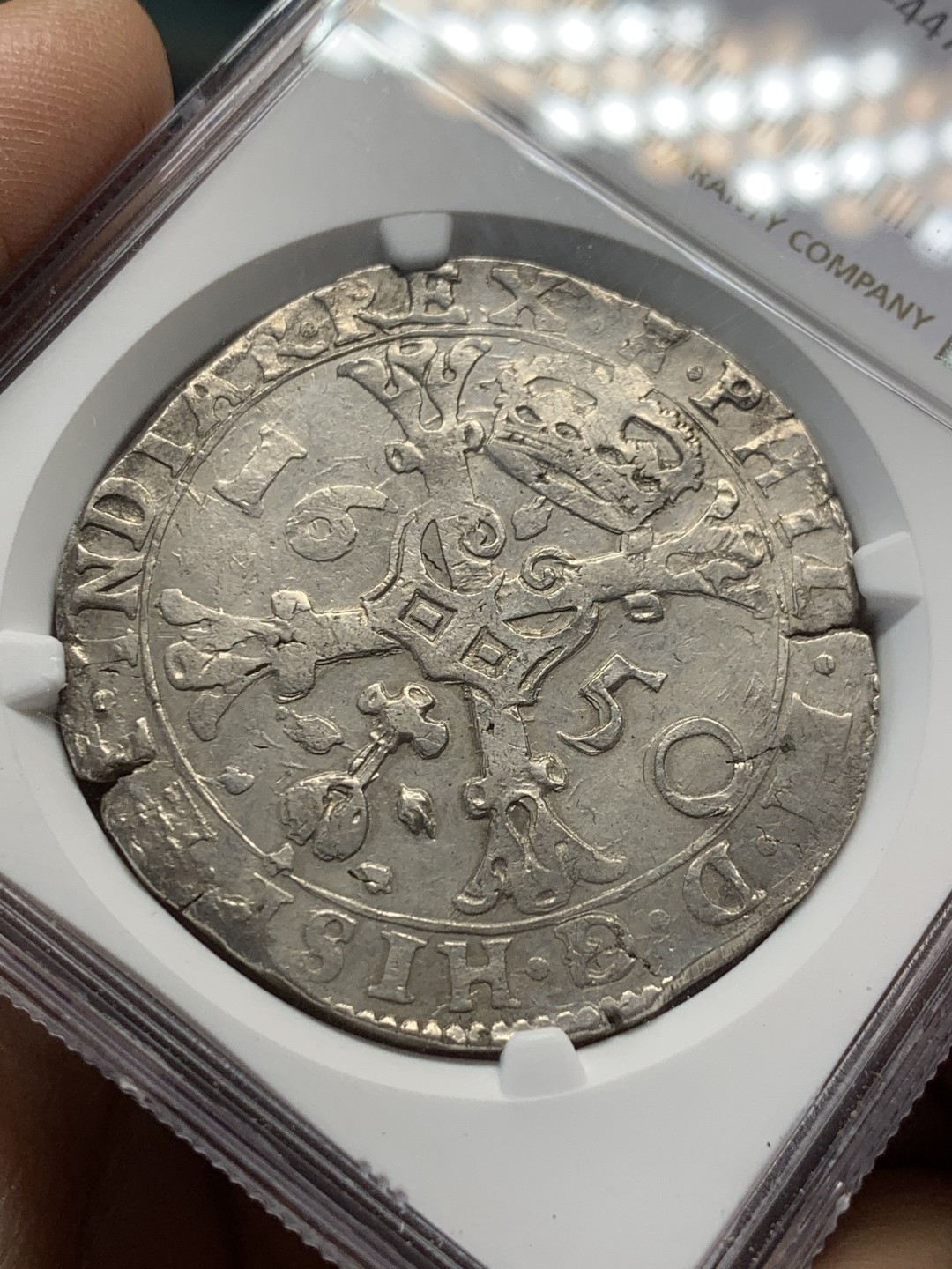 《竞宝斋》第148场-周日，周一 2场 (全场包邮) 亚军分 NGC-AU50 西属尼德兰1650年 费利佩四世 1帕塔贡大银币 图尔奈造 非常少见的厂名 这个能到AU出分已经是可遇不可求的终极品相了