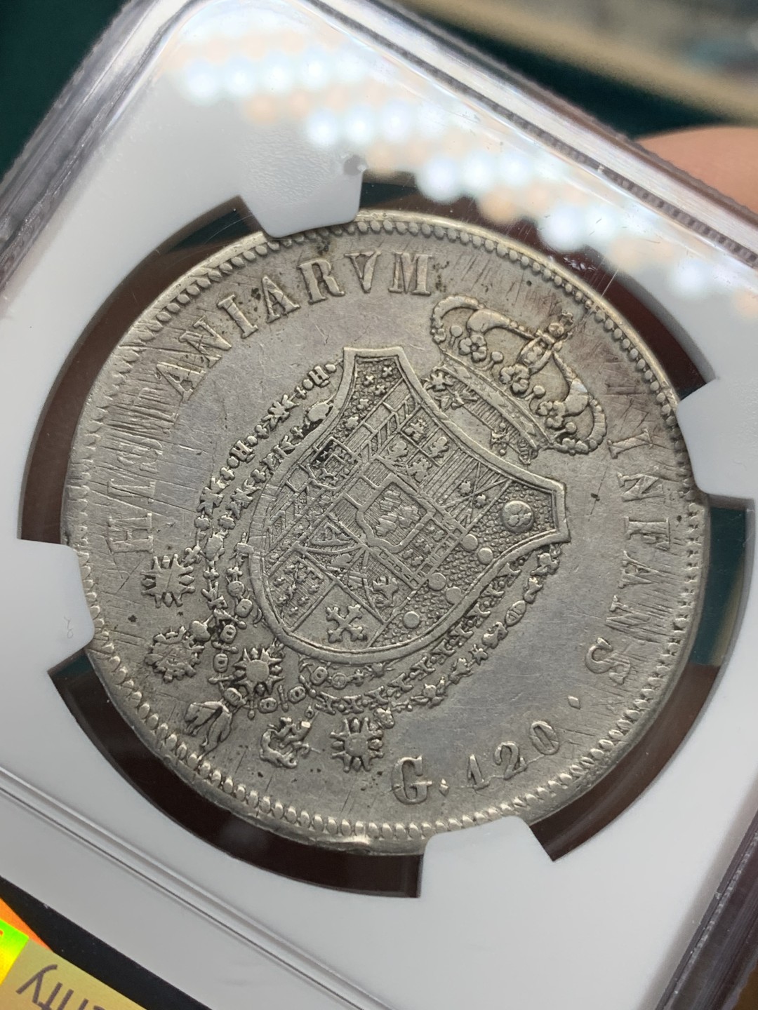 《竞宝斋》第148场-周日，周一 2场 (全场包邮) NGC XF 意大利/波旁-两西西里王朝，1818年120G大银币 费迪南多一世 小头版，状态不错，带减重痕