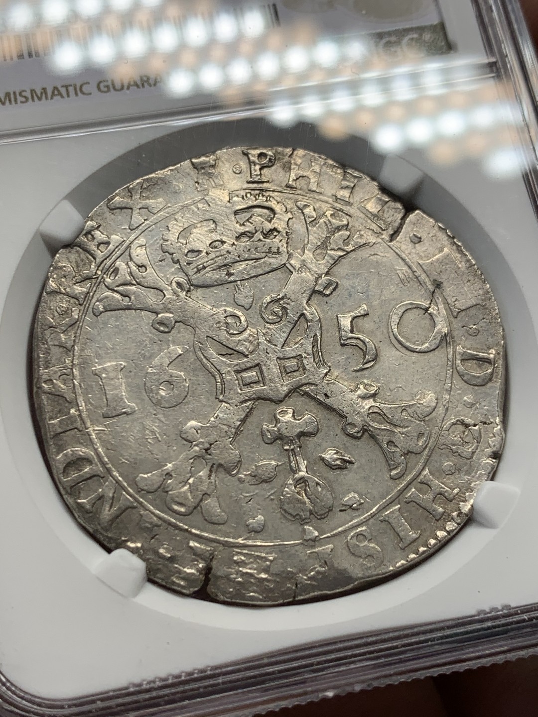 《竞宝斋》第148场-周日，周一 2场 (全场包邮) 亚军分 NGC-AU50 西属尼德兰1650年 费利佩四世 1帕塔贡大银币 图尔奈造 非常少见的厂名 这个能到AU出分已经是可遇不可求的终极品相了