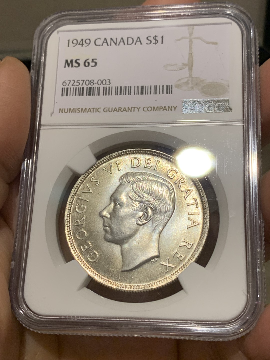 《竞宝斋》第148场-周日，周一 2场 (全场包邮) NGC-MS65 高分 加拿大1949 马太号帆船 1元大银币 镜面底板