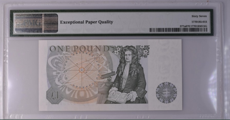收藏联盟Quantum Auction 第245期拍卖  英国1978-80年1镑 PMG67 初版 物理学家牛顿