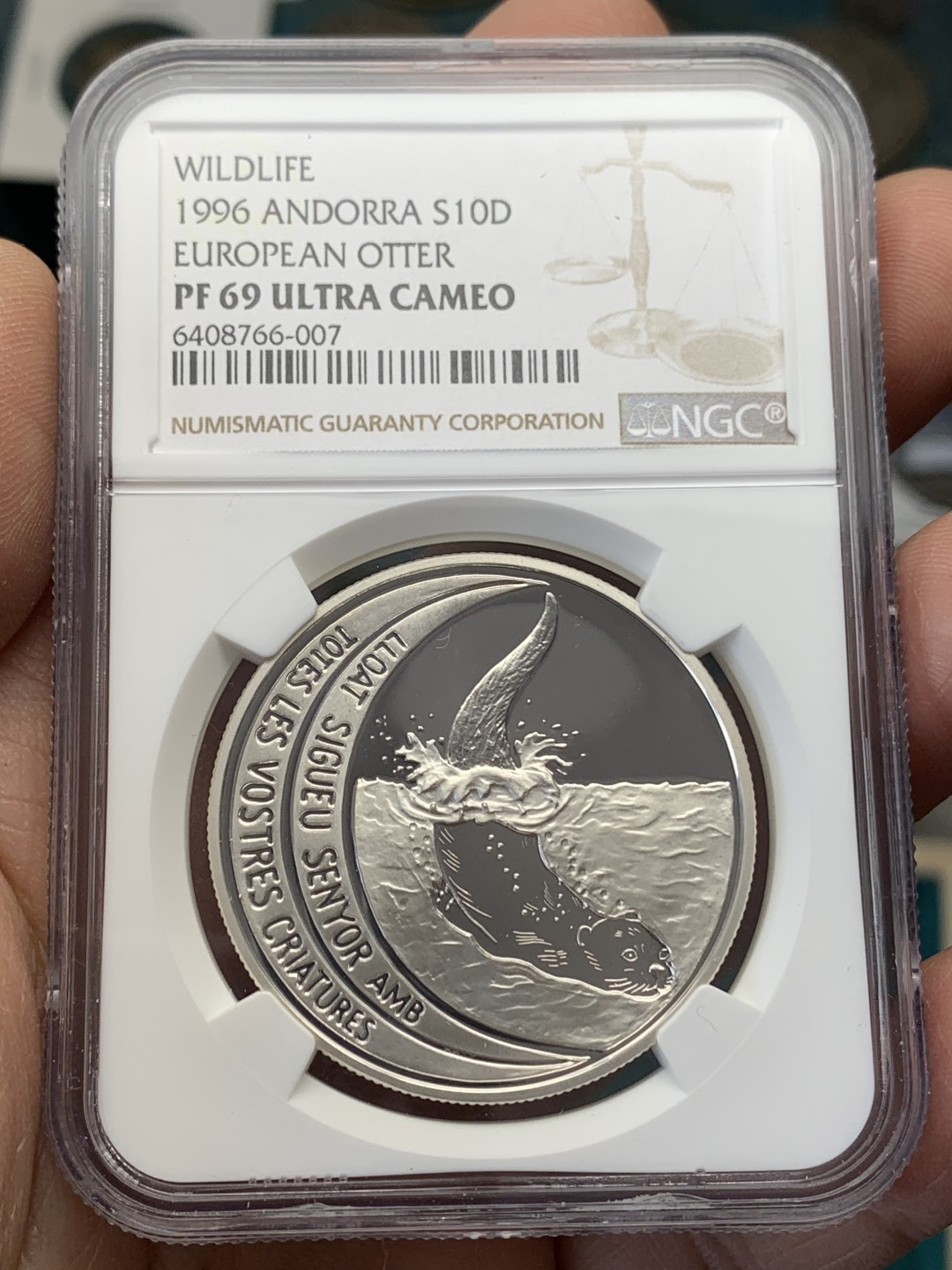 《竞宝斋》第148场-周日，周一 2场 (全场包邮) NGC-PF69 安道尔1996年 动物系列 10第纳尔 精制大银币