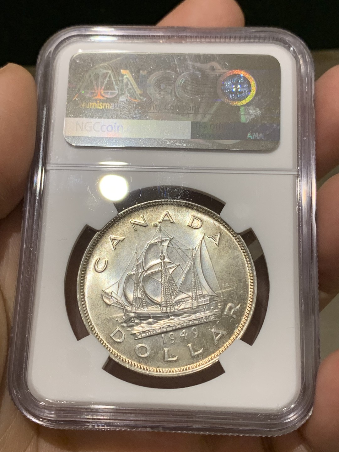 《竞宝斋》第148场-周日，周一 2场 (全场包邮) NGC-MS65 高分 加拿大1949 马太号帆船 1元大银币 镜面底板