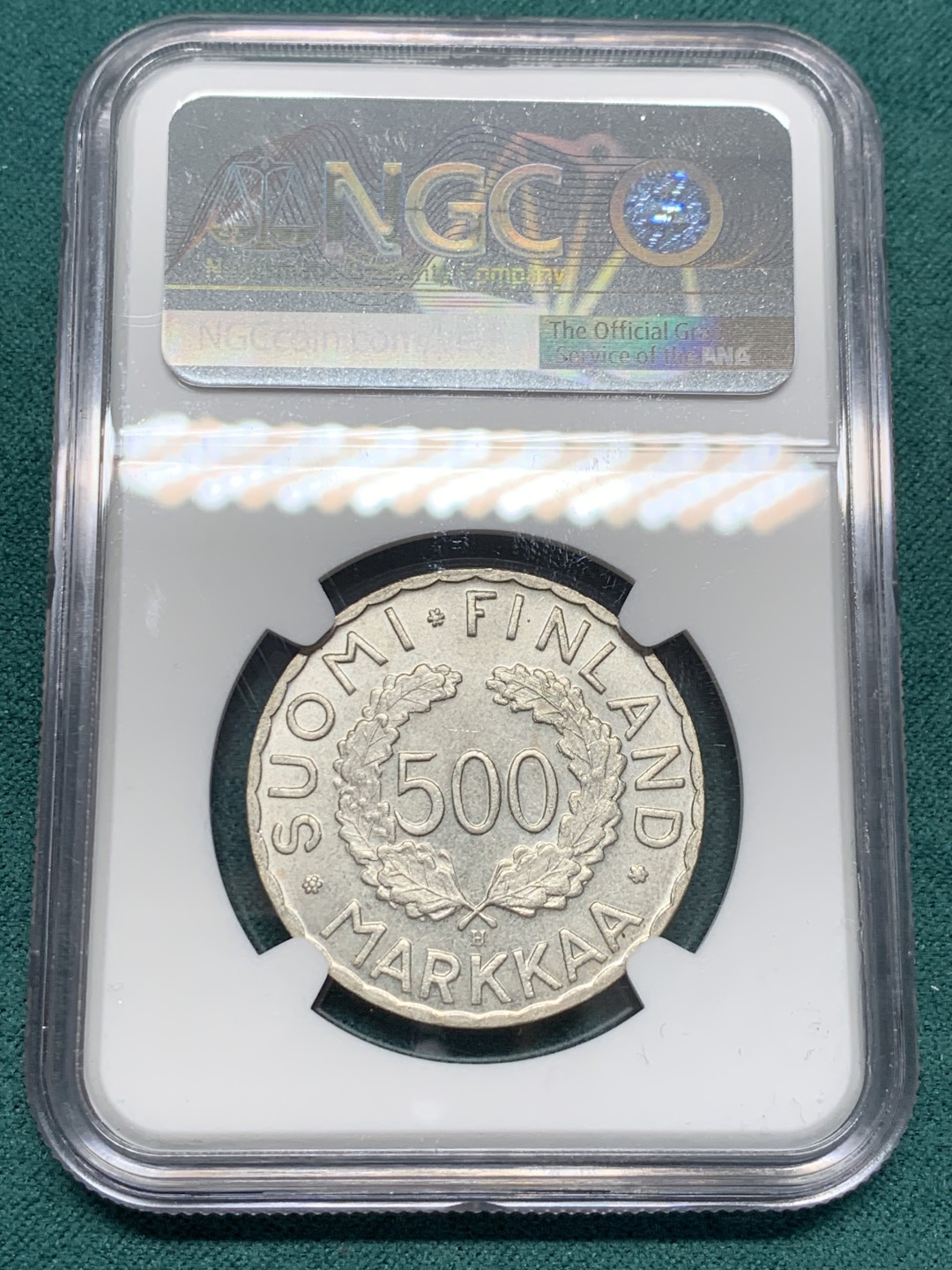 《竞宝斋》第148场-周日，周一 2场 (全场包邮) NGC-MS62 芬兰1952年 五环500马克大银币 顶级好品