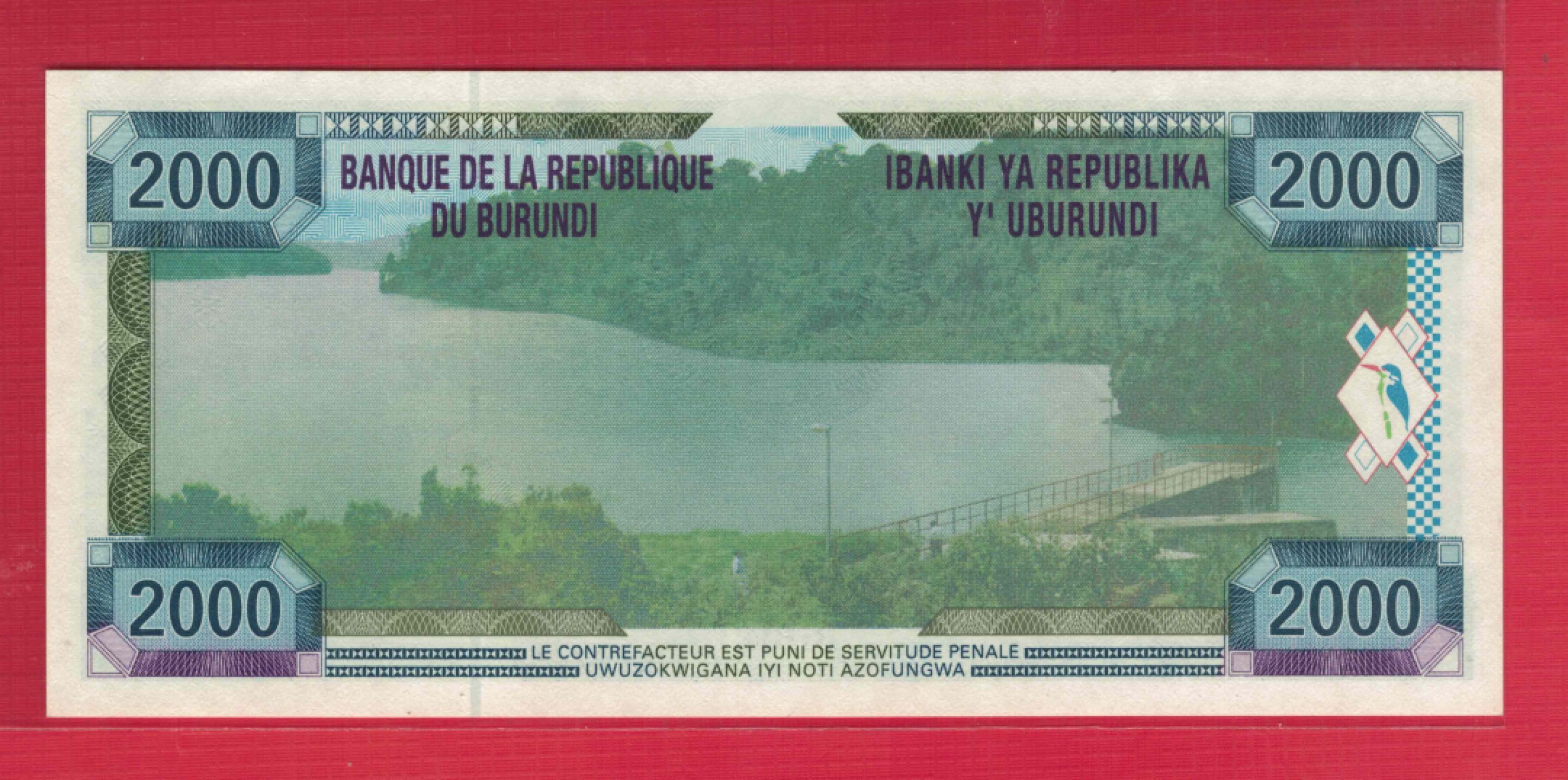 布隆迪2000法郎 2001年 年份少 非洲纸币 实物图 UNC