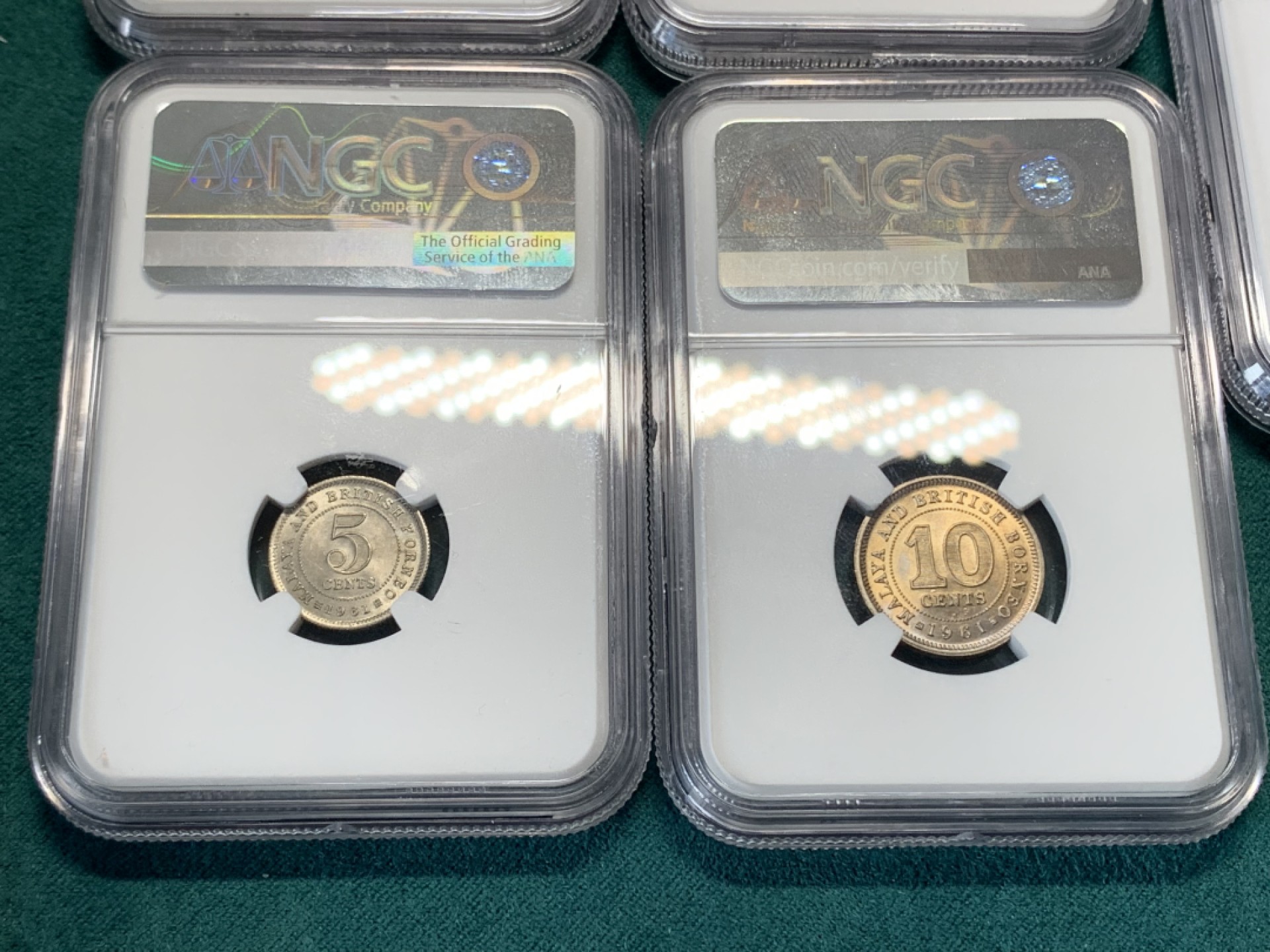 《竞宝斋》第148场-周日，周一 2场 (全场包邮) 5枚一组 NGC MS62-64英属马来亚1961年清年份套币，伊丽莎白二世最后一年的荣光第二年就没有女王头像了