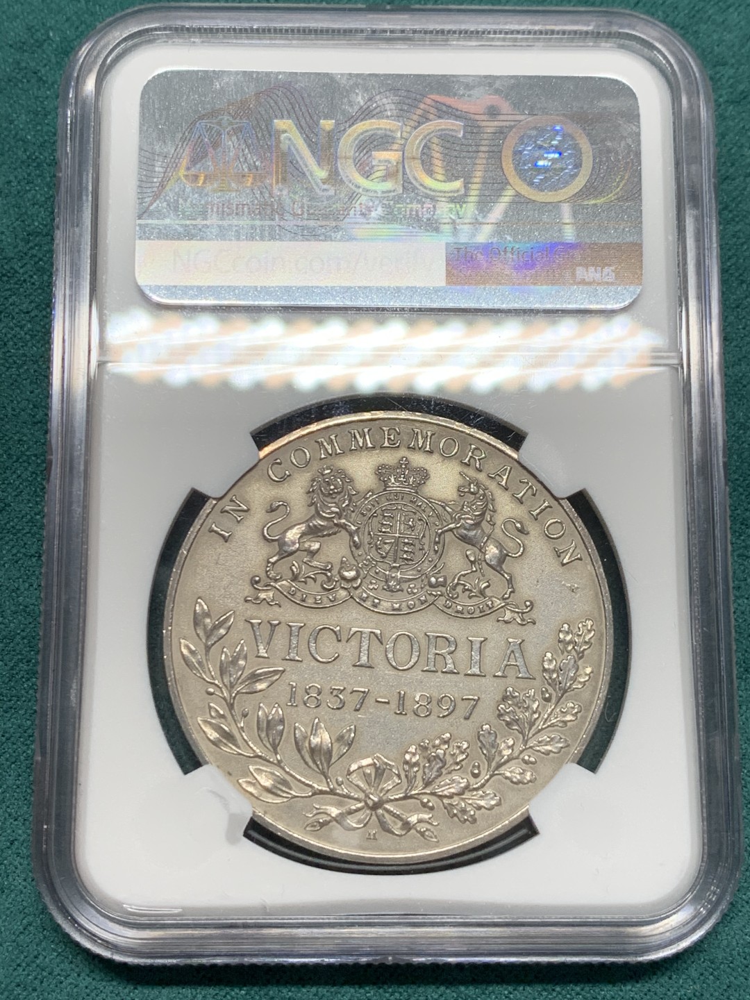 《竞宝斋》第148场-周日，周一 2场 (全场包邮) NGC UNC 1897H英国维多利亚钻石禧年纪念银章，喜敦造币厂制 登基60周年纪念