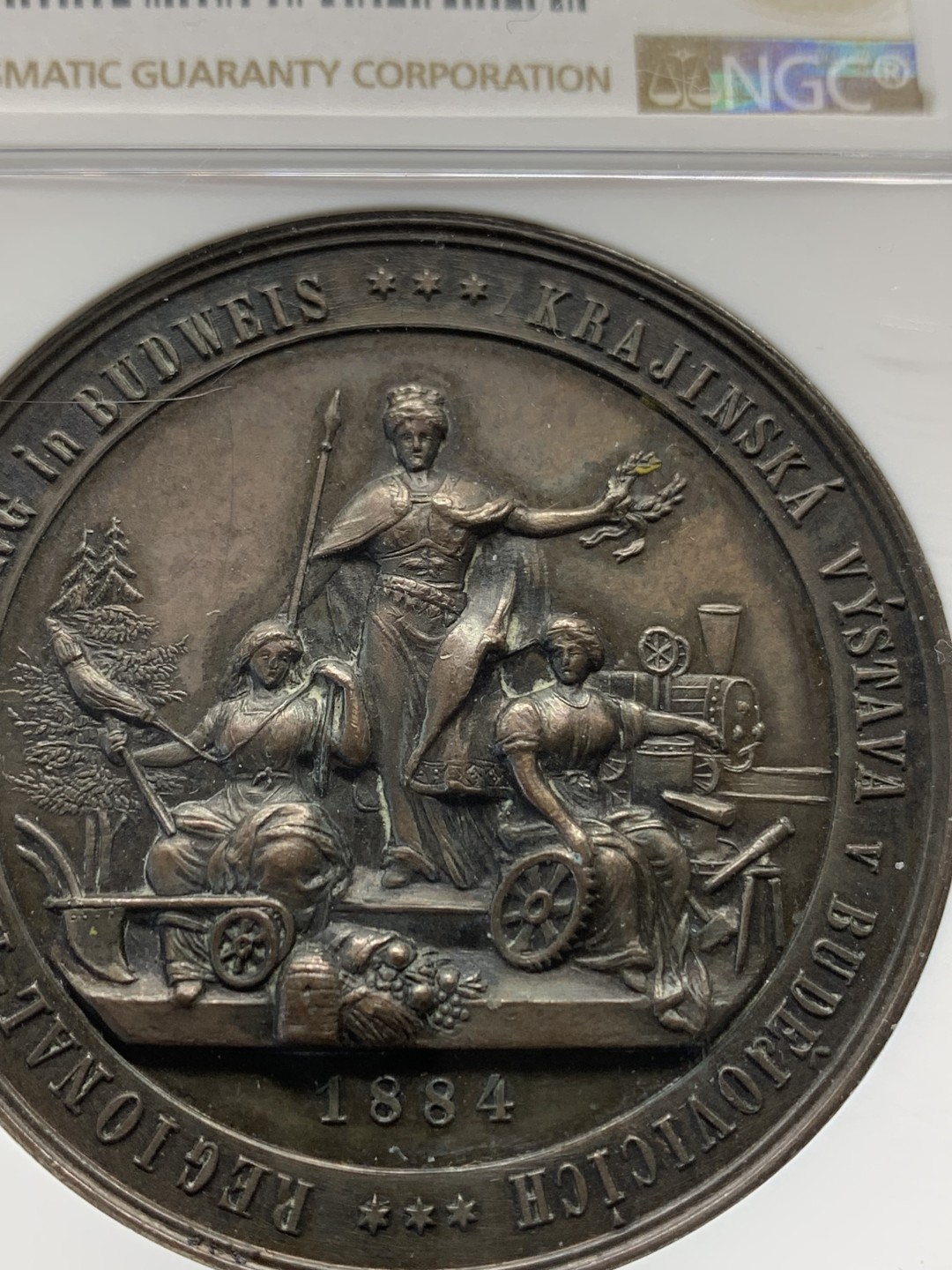 《竞宝斋》第148场-周日，周一 2场 (全场包邮) NGC-MS62 奥地利 1884 波西米亚展 纪念铜章 少见品种 细节极其丰富