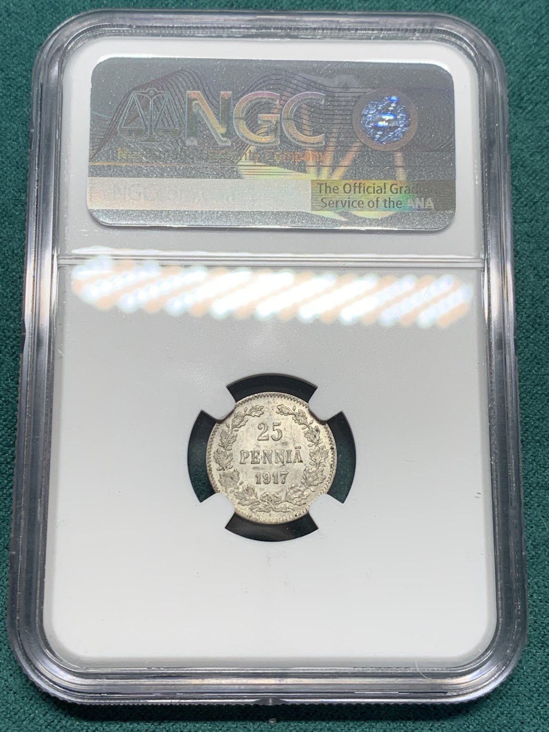 《竞宝斋》第148场-周日，周一 2场 (全场包邮) NGC-MS62 俄属芬兰1917年 25分双头鹰银币