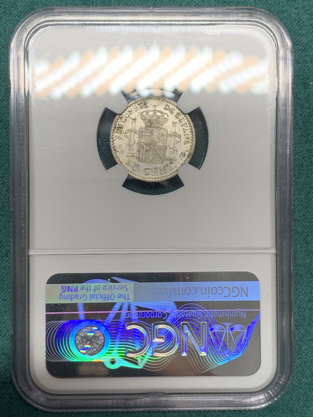 《竞宝斋》第148场-周日，周一 2场 (全场包邮) NGC-MS61 西班牙1904 阿方索十三世 50C 银币