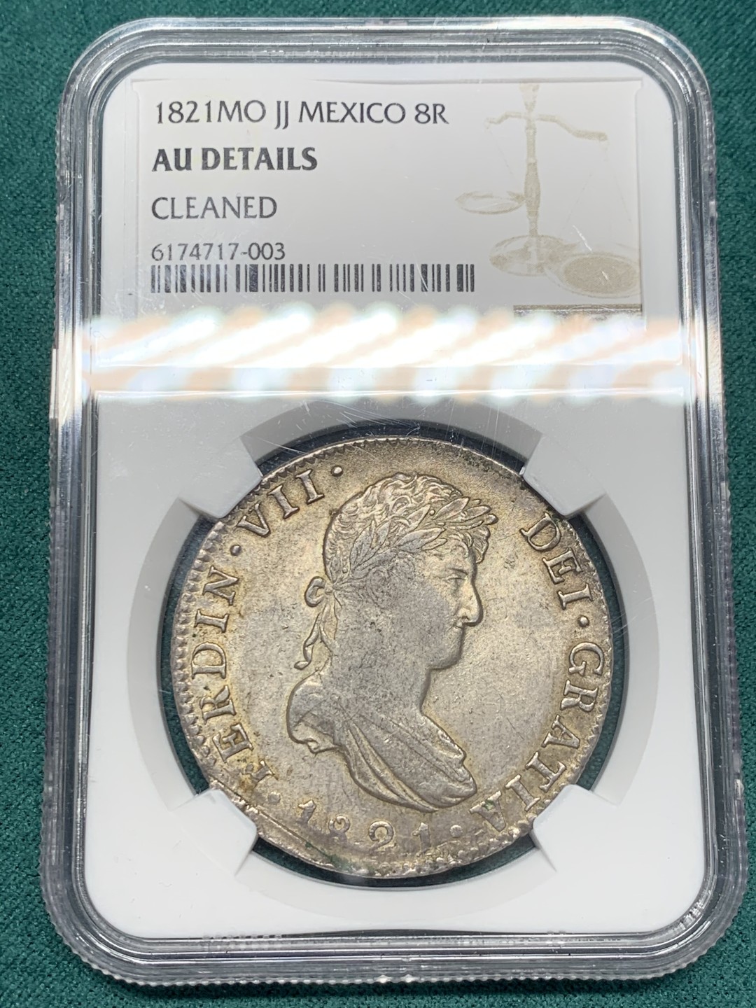 《竞宝斋》第148场-周日，周一 2场 (全场包邮) NGC AU 西属墨西哥 1821年8R银币 费七好品 双柱大银币 头像细节俱全