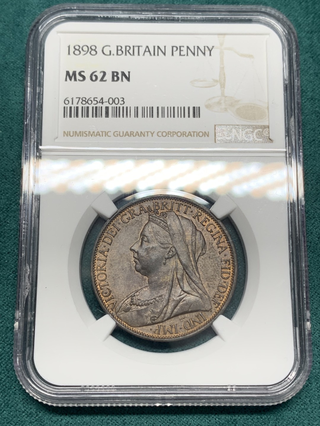 《竞宝斋》第148场-周日，周一 2场 (全场包邮) NGC MS62 英国 1898年1便士维多利亚披纱版 还有铜光