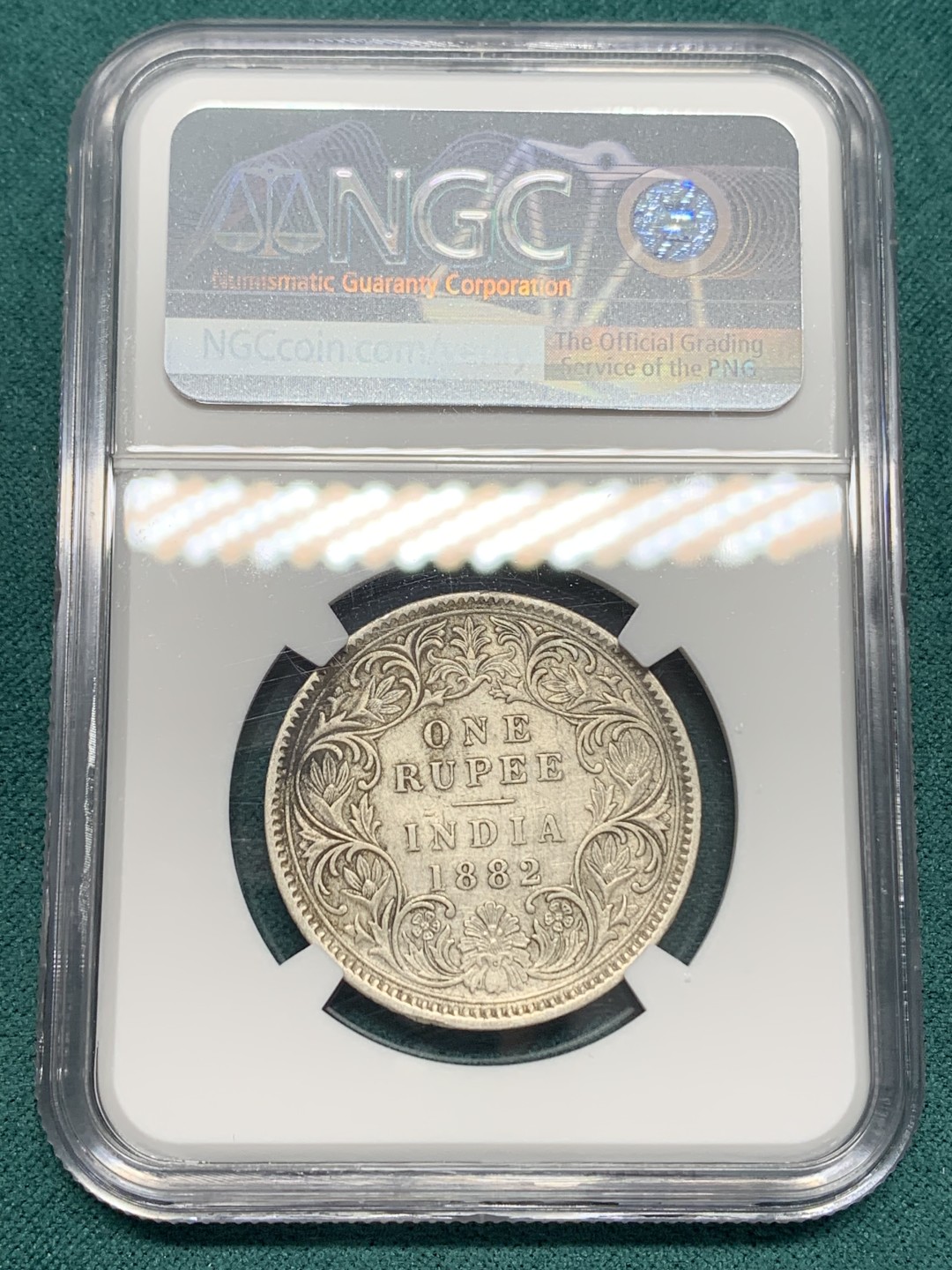 《竞宝斋》第148场-周日，周一 2场 (全场包邮) NGC AU 1882C 英属印度 1卢比银币