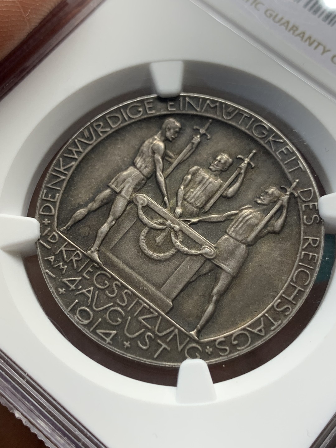 《竞宝斋》第148场-周日，周一 2场 (全场包邮) NGC MS62 1914年德国一战同盟纪念银章 德奥同盟对抗法国英国苏联 原味包浆 设计惟妙惟肖 寓意深刻