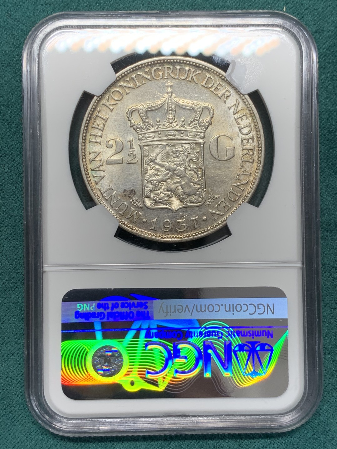 《竞宝斋》第148场-周日，周一 2场 (全场包邮) NGC-UNC 荷兰1937年 威廉米娜女王 2.5盾大银币