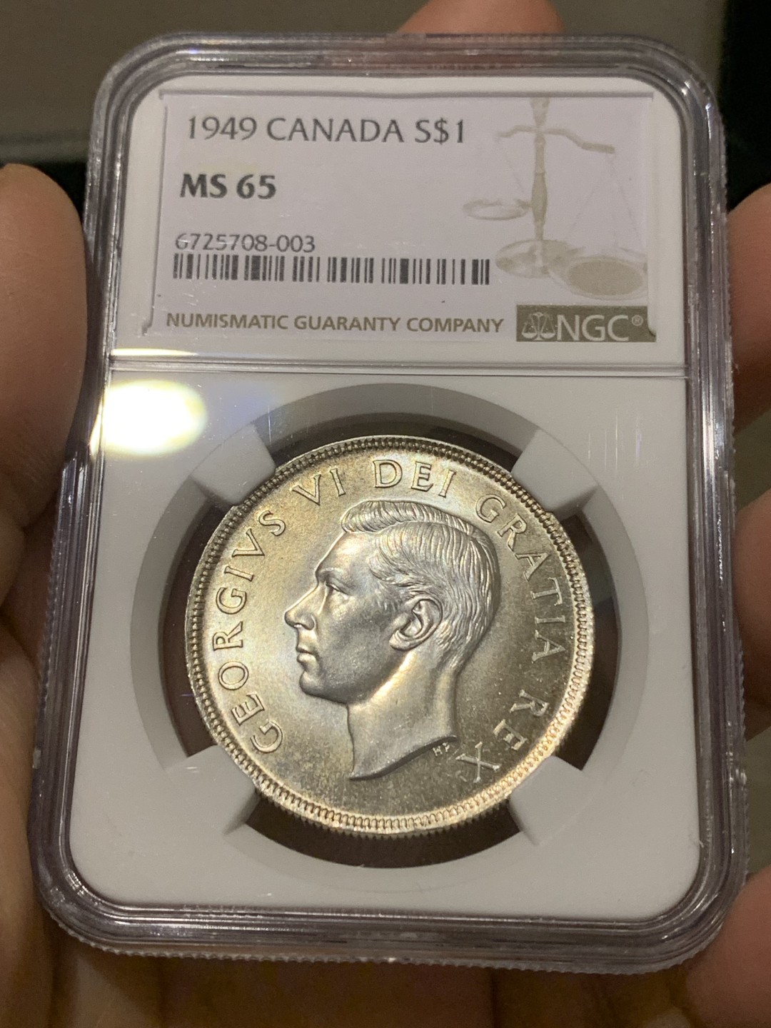 《竞宝斋》第148场-周日，周一 2场 (全场包邮) NGC-MS65 高分 加拿大1949 马太号帆船 1元大银币 镜面底板