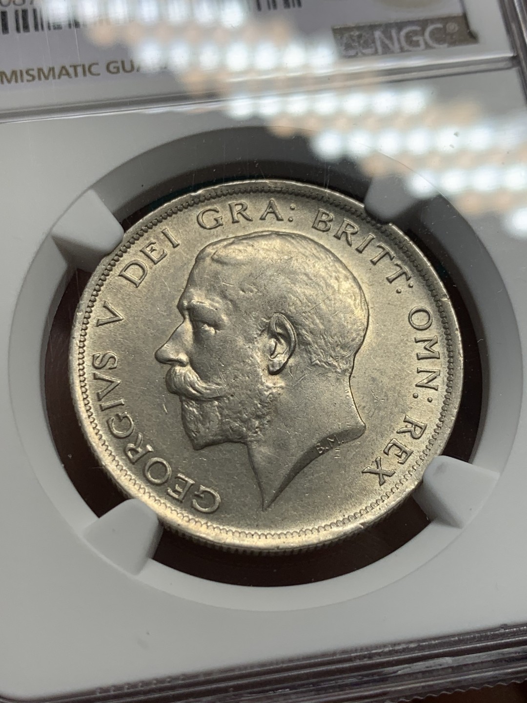 《竞宝斋》第148场-周日，周一 2场 (全场包邮) NGC-AU58 英国 1917年 乔治五世半克朗银币 乔五早期年份 925高银版 原色银光 转光流畅