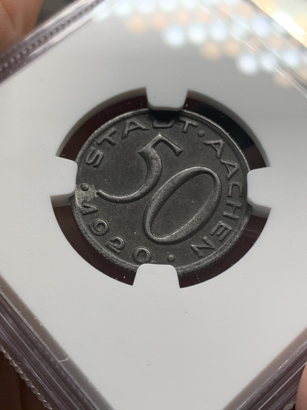 《竞宝斋》第148场-周日，周一 2场 (全场包邮) NGC-MS63 德紧1920年亚琛鹰头铁币50芬尼，大嘴鹰版别，德紧系列大名誉品，包浆均匀自然，一枚自藏