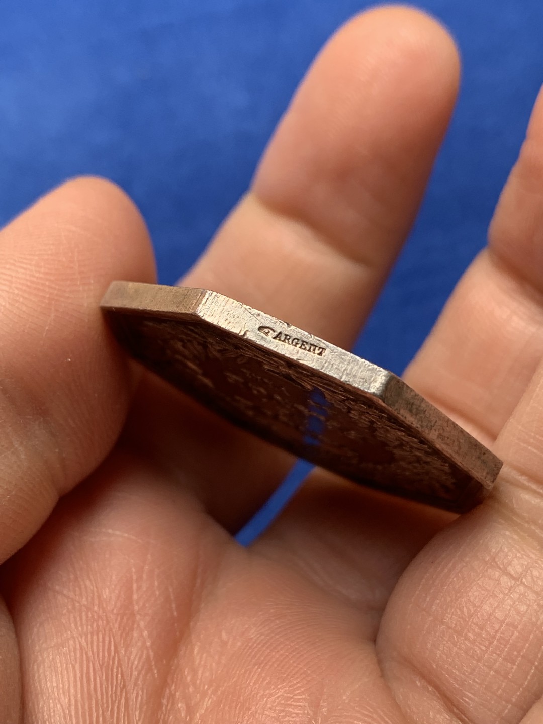 《竞宝斋》第148场-周日，周一 2场 (全场包邮) 法国 法兰西银行建立纪念 八角银质代币 jeton 25g 右手边铭（1845-1860年）