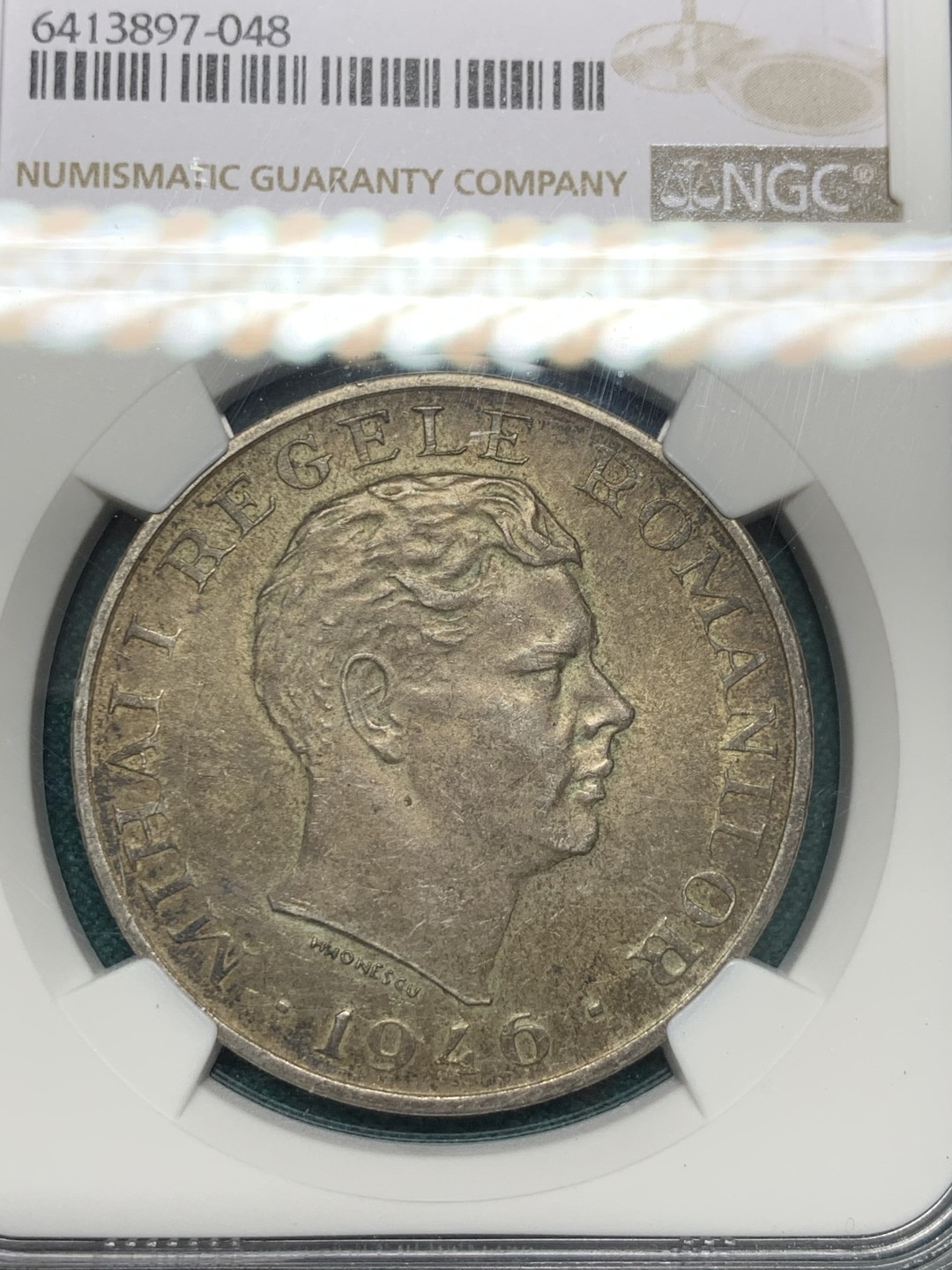 《竞宝斋》第148场-周日，周一 2场 (全场包邮) NGC-AU58 罗马尼亚1946年 100000列伊大银币 五彩包浆 非常漂亮