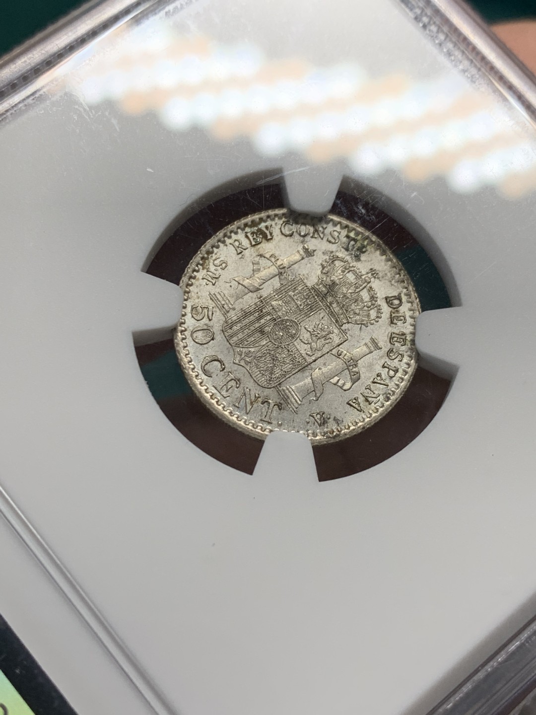 《竞宝斋》第148场-周日，周一 2场 (全场包邮) NGC-MS61 西班牙1904 阿方索十三世 50C 银币