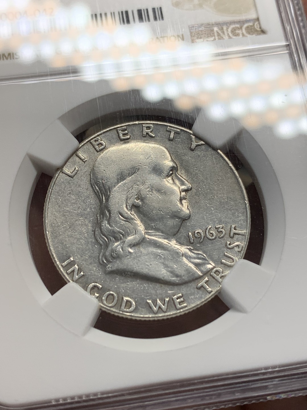 《竞宝斋》第148场-周日，周一 2场 (全场包邮) NGC AU 1963 美国法兰克林 半圆银币