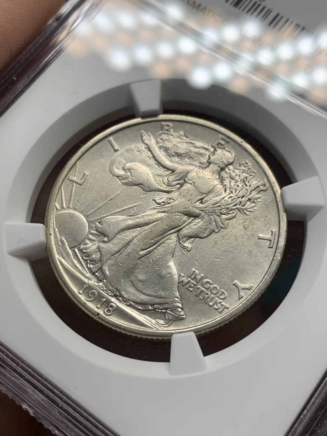 《竞宝斋》第148场-周日，周一 2场 (全场包邮) NGC-VF 美国1918年 行走女神半圆 这个是早期年份 一般都是40几年好品 ，这个有VF已经不得了了