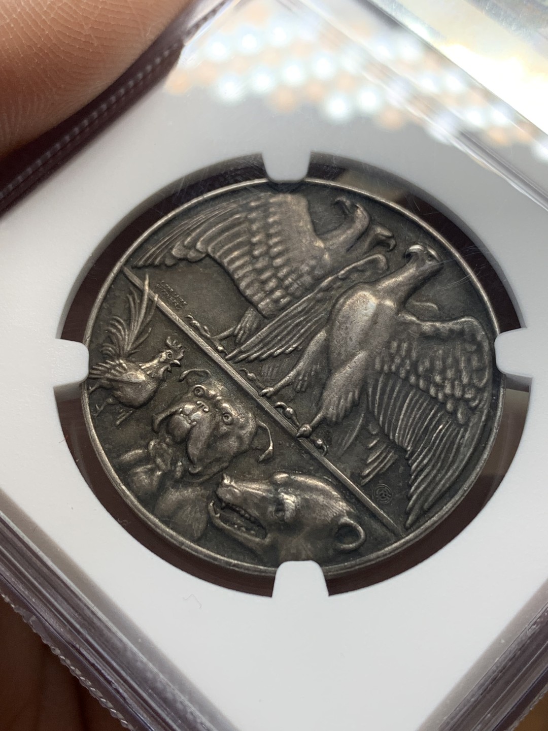 《竞宝斋》第148场-周日，周一 2场 (全场包邮) NGC MS62 1914年德国一战同盟纪念银章 德奥同盟对抗法国英国苏联 原味包浆 设计惟妙惟肖 寓意深刻