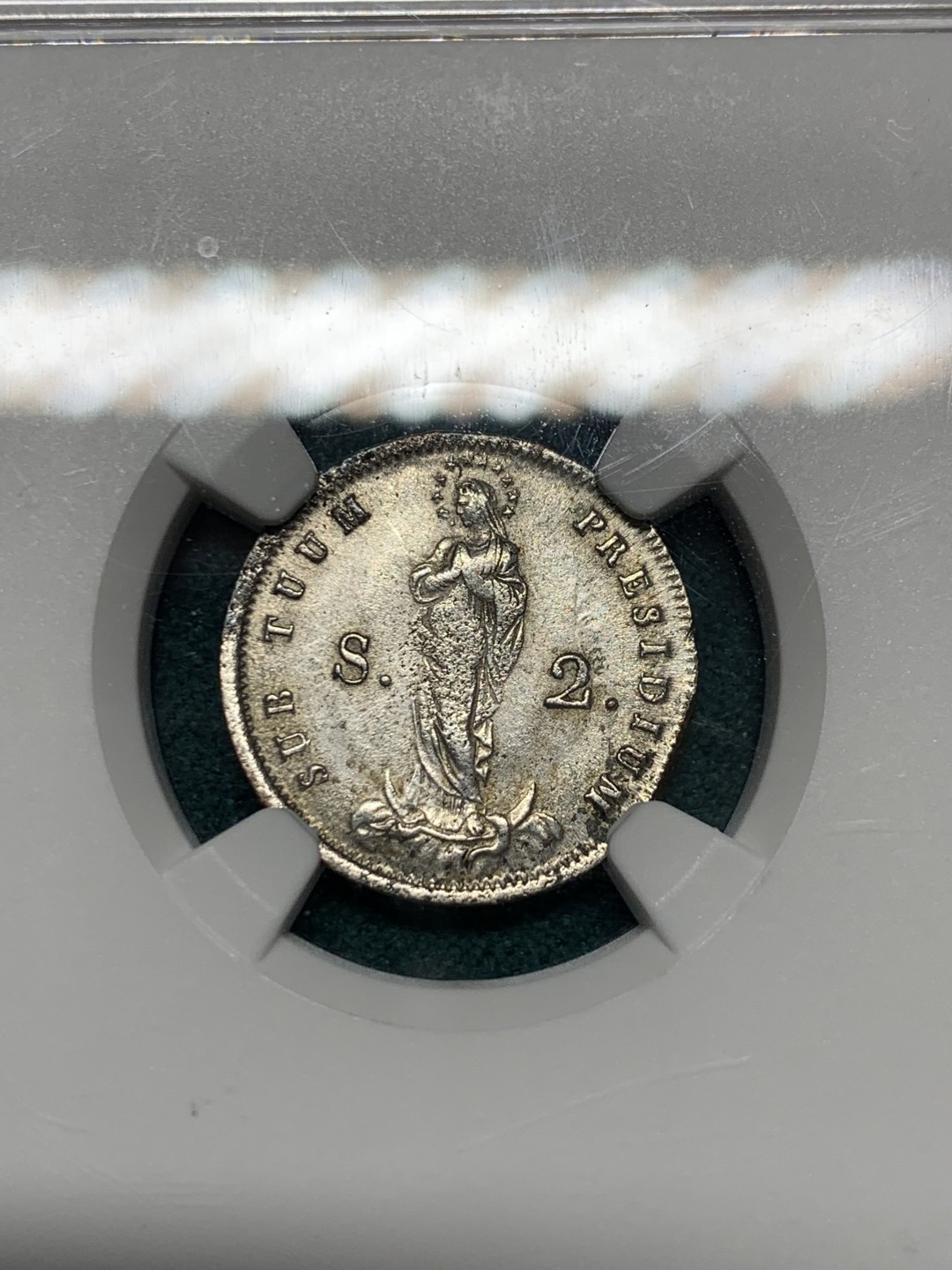 《竞宝斋》第148场-周日，周一 2场 (全场包邮) NGC-MS62 意大利 热那亚 1814年 2Soldi 少见品种  好看的圣母图案