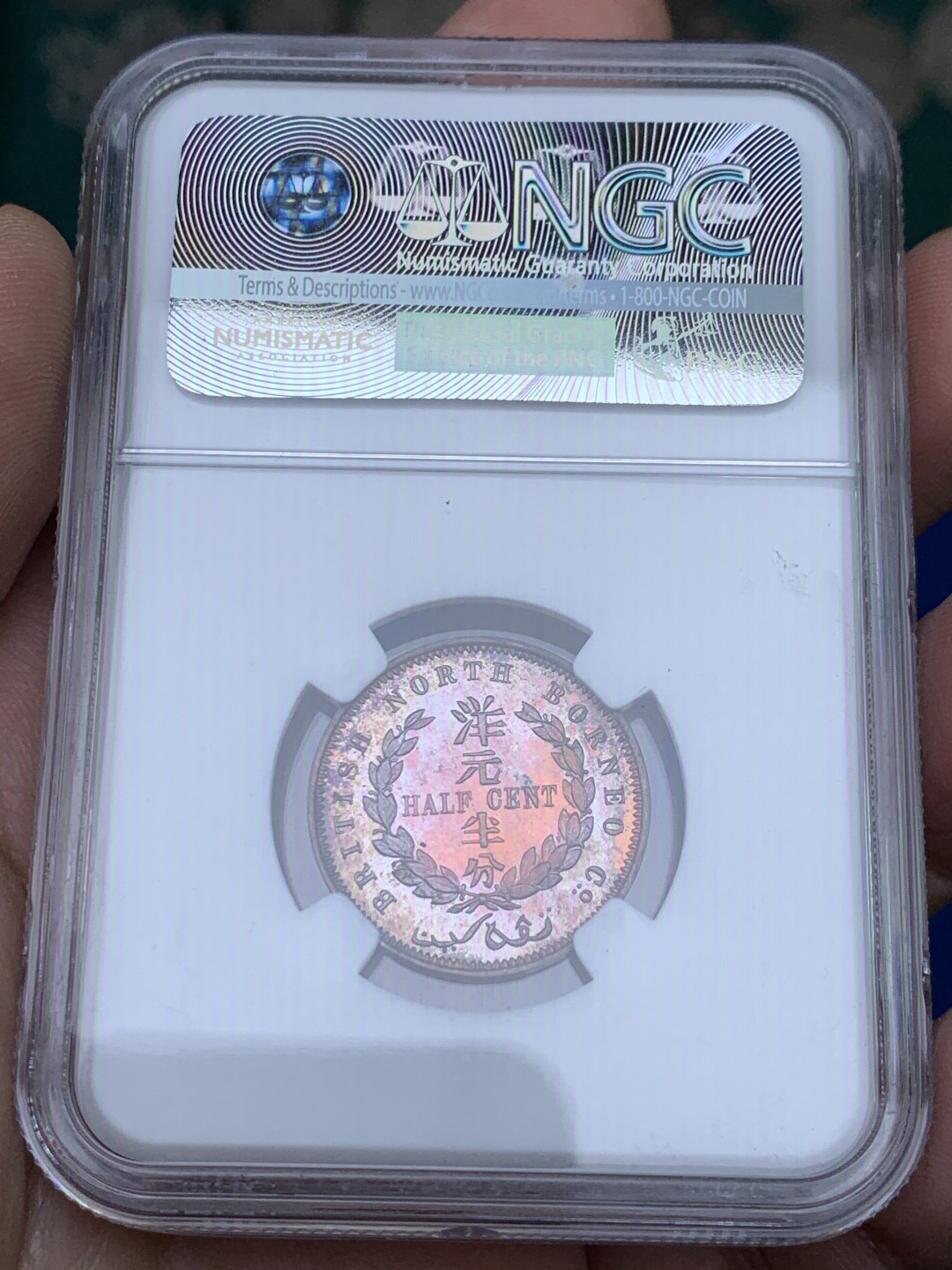 《竞宝斋》第148场-周日，周一 2场 (全场包邮) NGC-MS66RB 英属北婆罗洲 1886年（H） 洋元半分 高分状态好 铜光极强 收藏佳品！