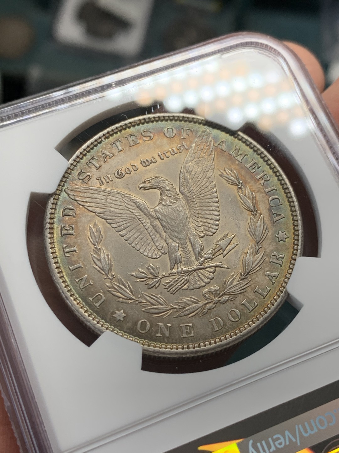 《竞宝斋》第148场-周日，周一 2场 (全场包邮) NGC-MS61 美国1882年 摩根一元大银币 五彩包浆