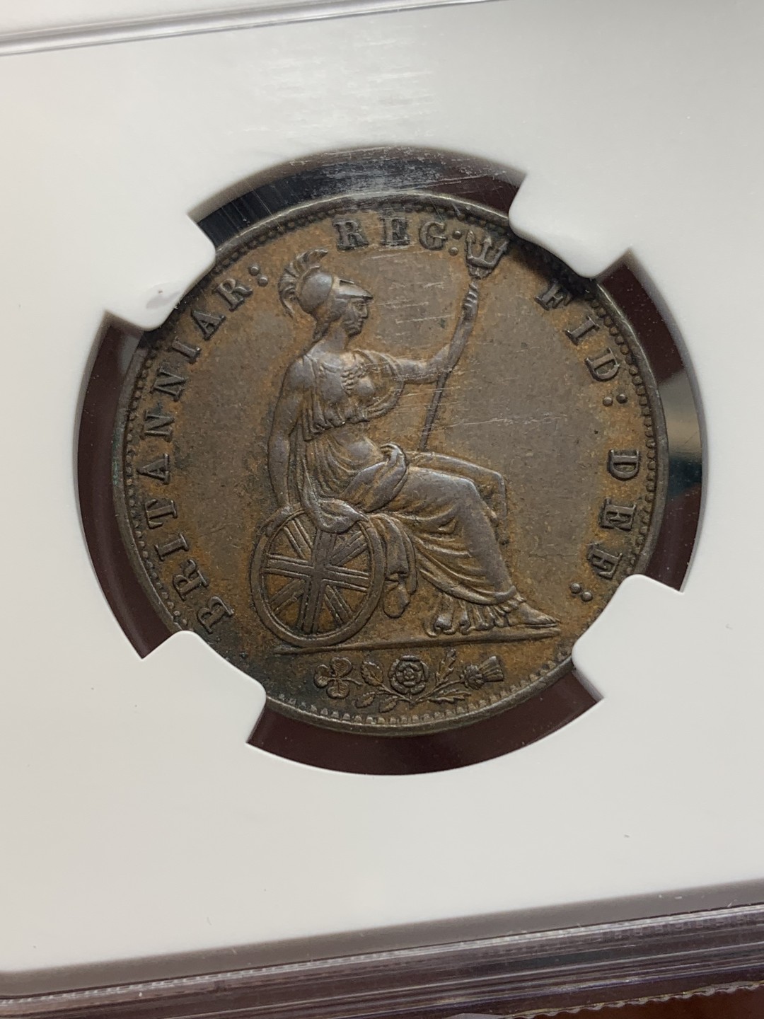 《竞宝斋》第148场-周日，周一 2场 (全场包邮) NGC-AU55BN 英国 1858年 维多利亚女王青年头像1/2便士铜币 年轻靓丽的小维 发丝高点细节清晰 状态出色 ngc严评