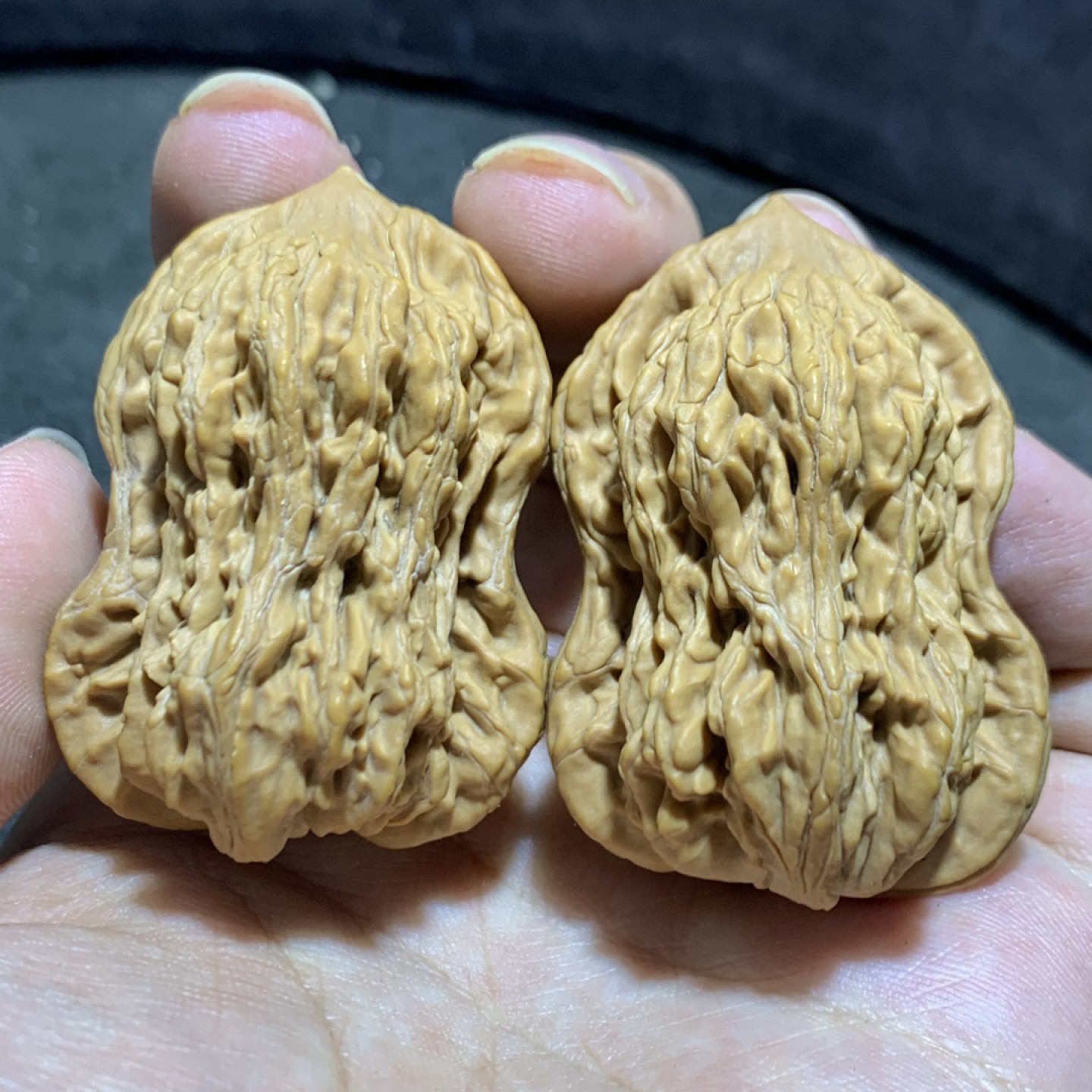 仅此一对，精美麦穗虎头异形葫芦文玩麻核桃一对！