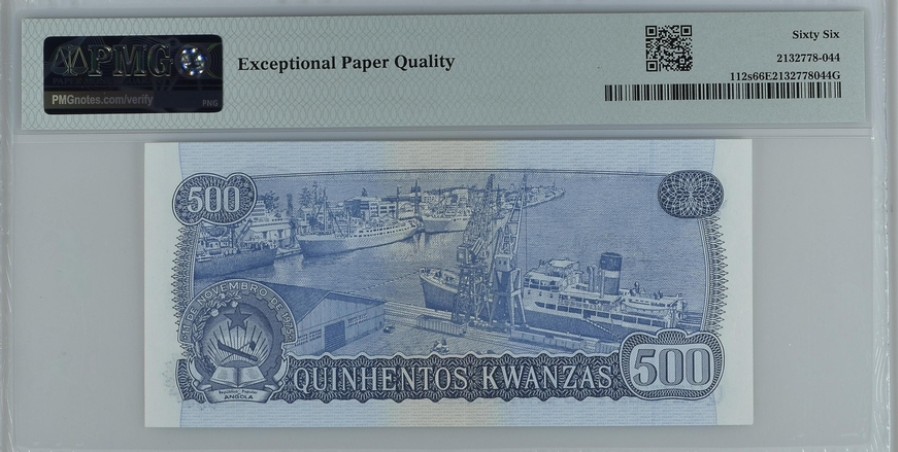 收藏联盟Quantum Auction 第245期拍卖  安哥拉1976年500克瓦查样票 PMG66