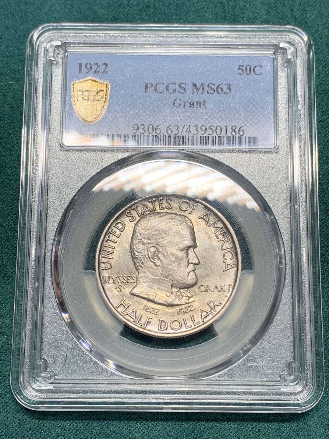 《竞宝斋》第148场-周日，周一 2场 (全场包邮) PCGS-MS63 美国 1922年 50美分 银币 格兰特将军 较少见半美元品种 纪念格兰特诞辰100周年 设计精美