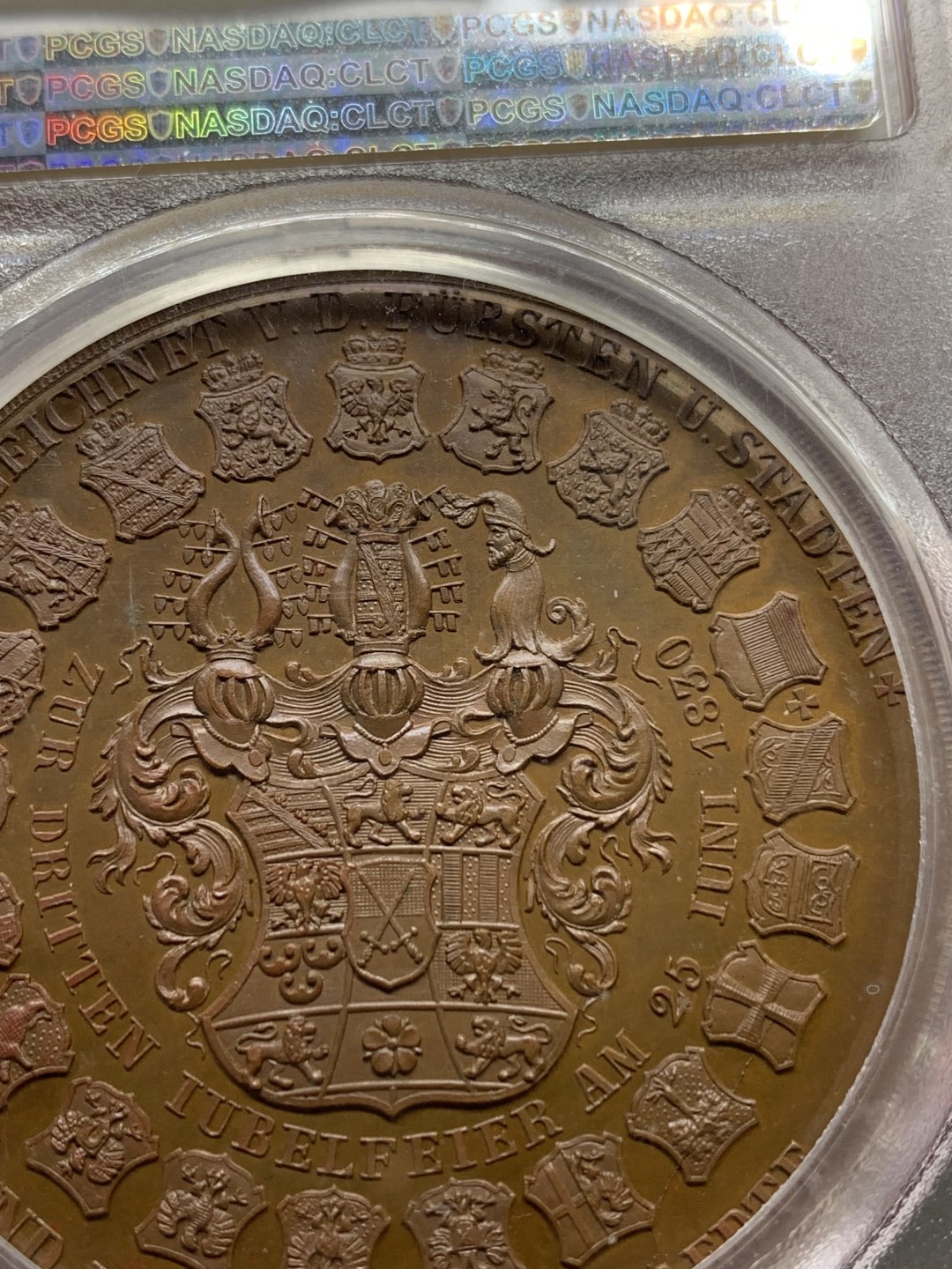 《竞宝斋》第148场-周日，周一 2场 (全场包邮) PCGS SP66 1830年奥格斯堡信条颁布300周年铜章，纷繁复杂的设计包含了众多历史人物和邦徽，P盒唯一纪录，珍藏级