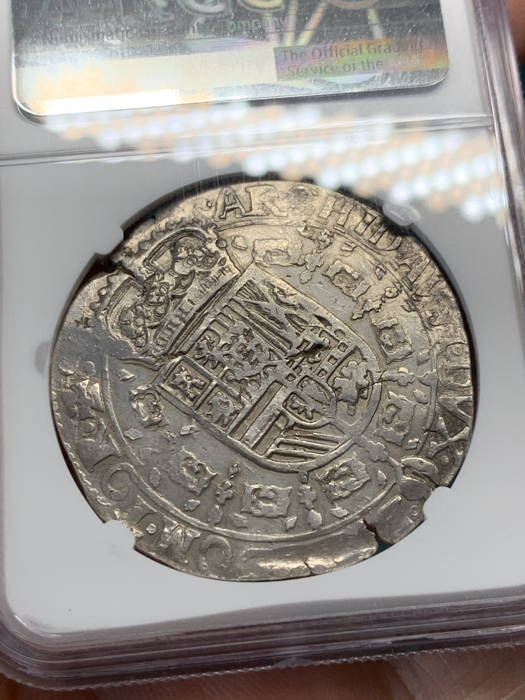 《竞宝斋》第148场-周日，周一 2场 (全场包邮) 亚军分 NGC-AU50 西属尼德兰1650年 费利佩四世 1帕塔贡大银币 图尔奈造 非常少见的厂名 这个能到AU出分已经是可遇不可求的终极品相了