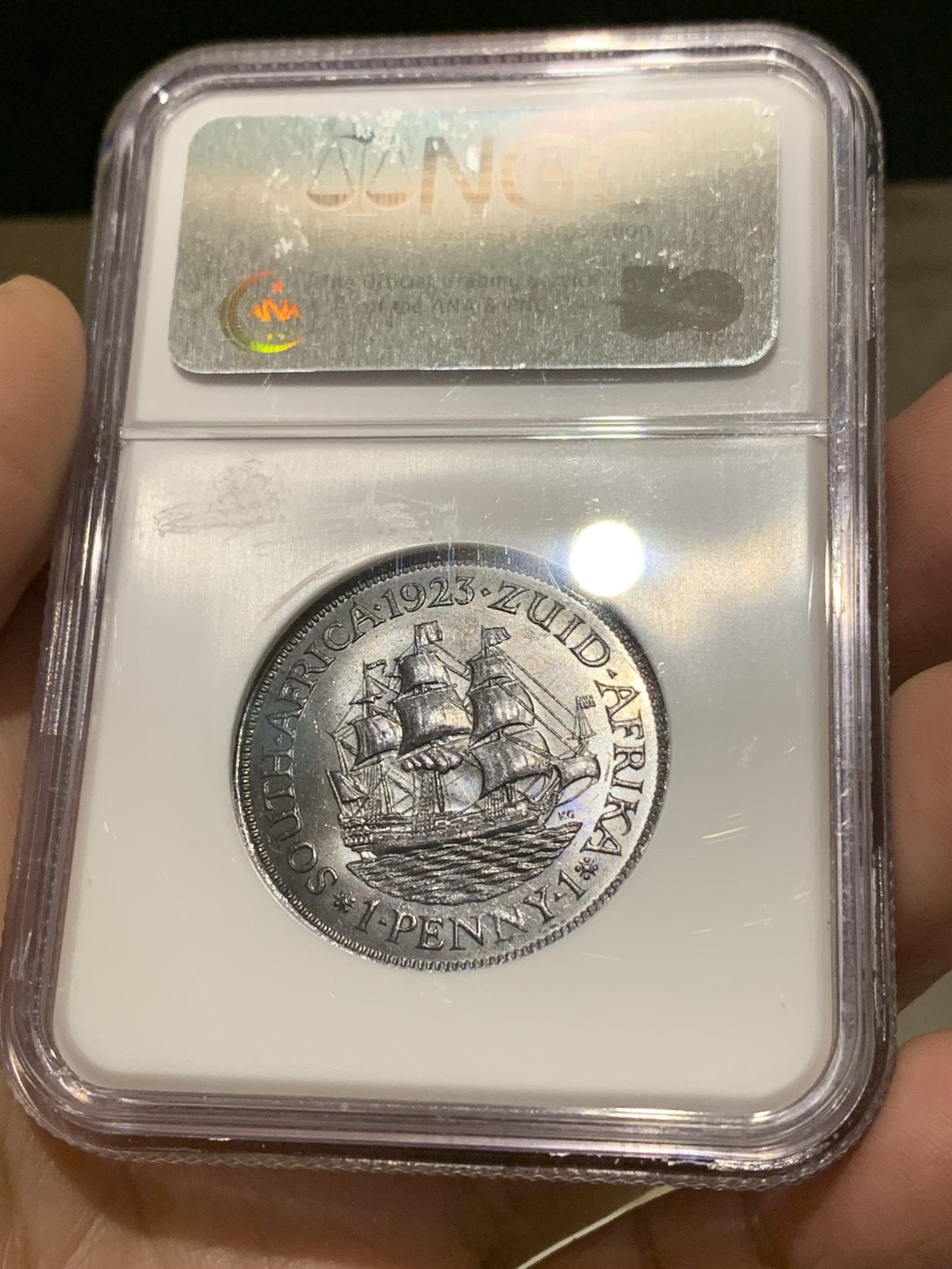 《竞宝斋》第148场-周日，周一 2场 (全场包邮) 季军 NGC MS65BN 英属南非 1923 乔五1便士铜币 恰好百年 保存难得